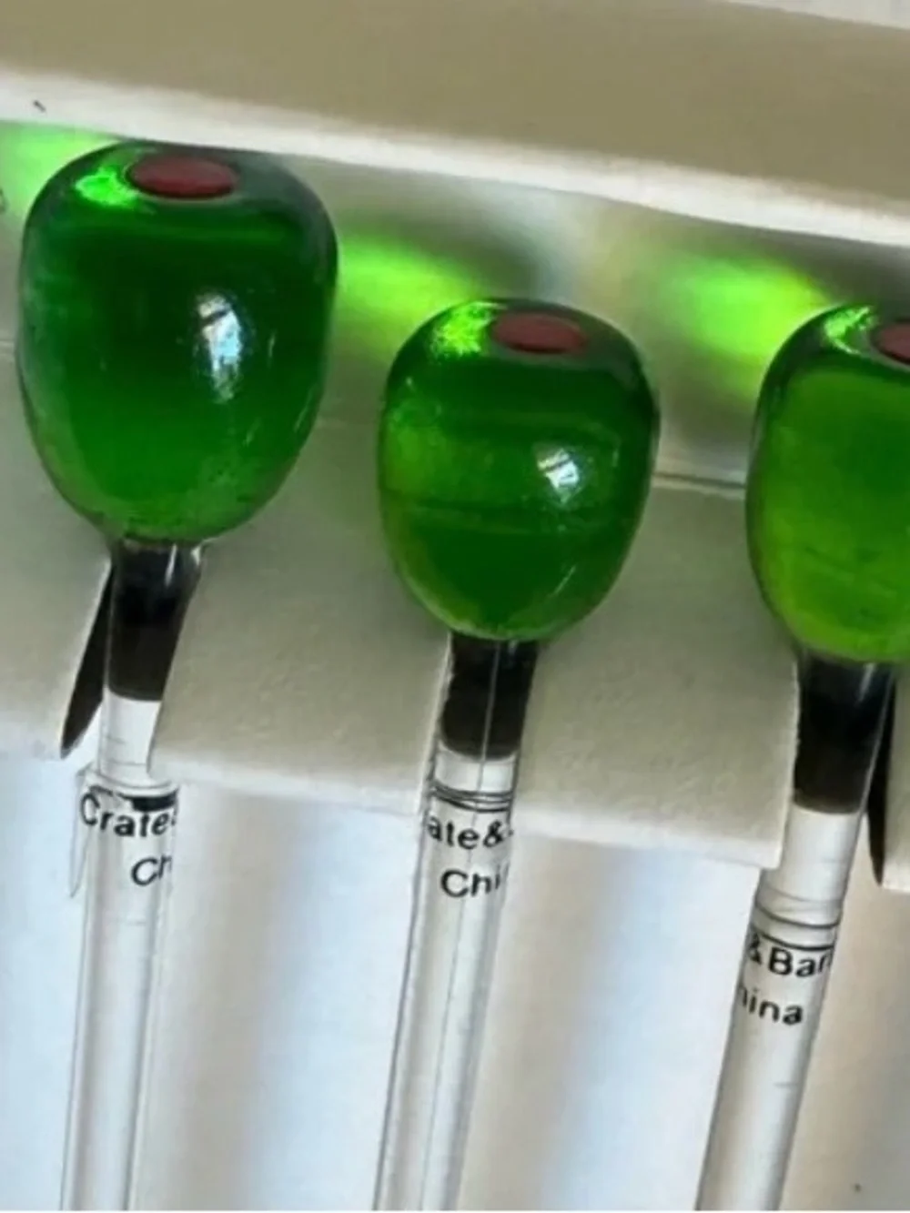 Crate&Barrel Vintage Glass Olive Cocktail Picks Set of Four NEW in Original Box!